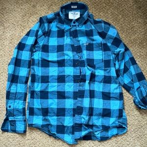 Hollister Epic Flex stretch Medium Blue checkered Mens long sleeve button up